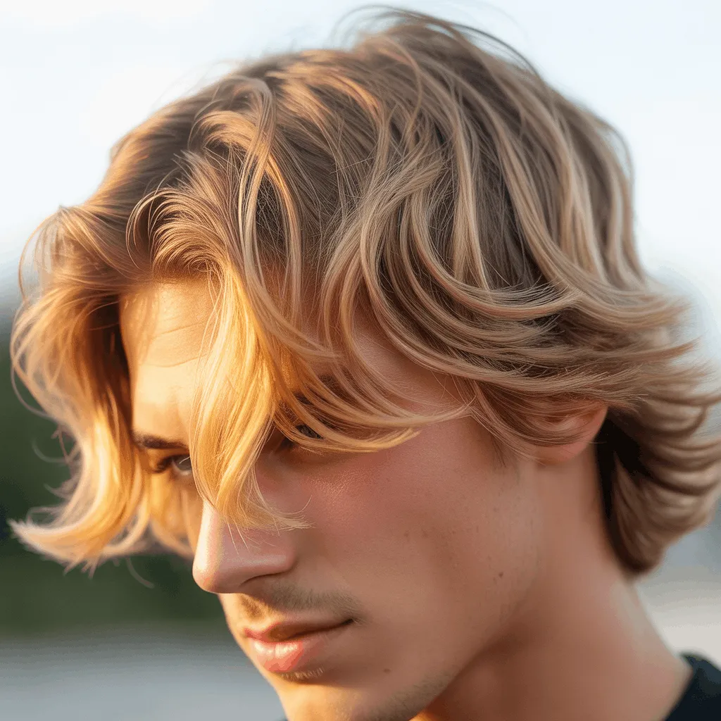 Corte de pelo surfer curtains con largos mechones a ambos lados, inspirado en los años 90.3