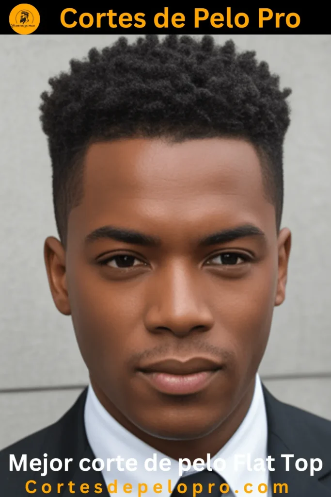 Estilo flat top militar para hombres, corte de pelo corto y afilado con acabado limpio y definido.