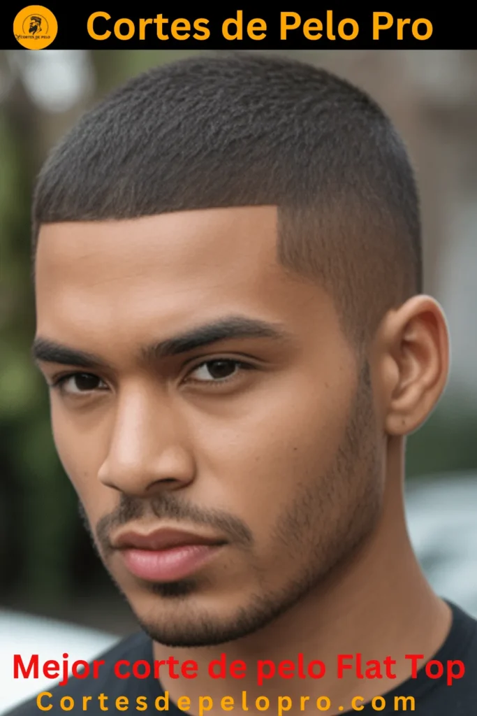 Corte de pelo flat top moderno con desvanecimiento alto, estilo fresco y sofisticado para hombres.