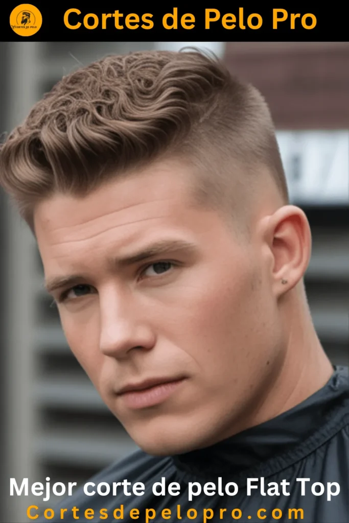 Corte de pelo flat top clásico masculino, estilo versátil con una parte superior plana y lados afeitados.