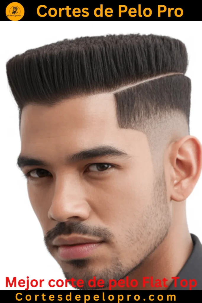 Corte de pelo flat top para hombres negros, estilo audaz con una parte superior plana y detalles nítidos.