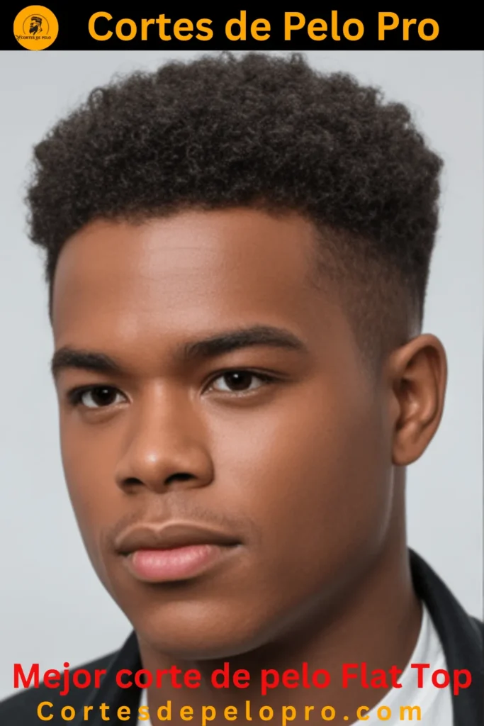 Corte de pelo flat top para hombres negros con una parte superior plana, perfecto para un look limpio y elegante.