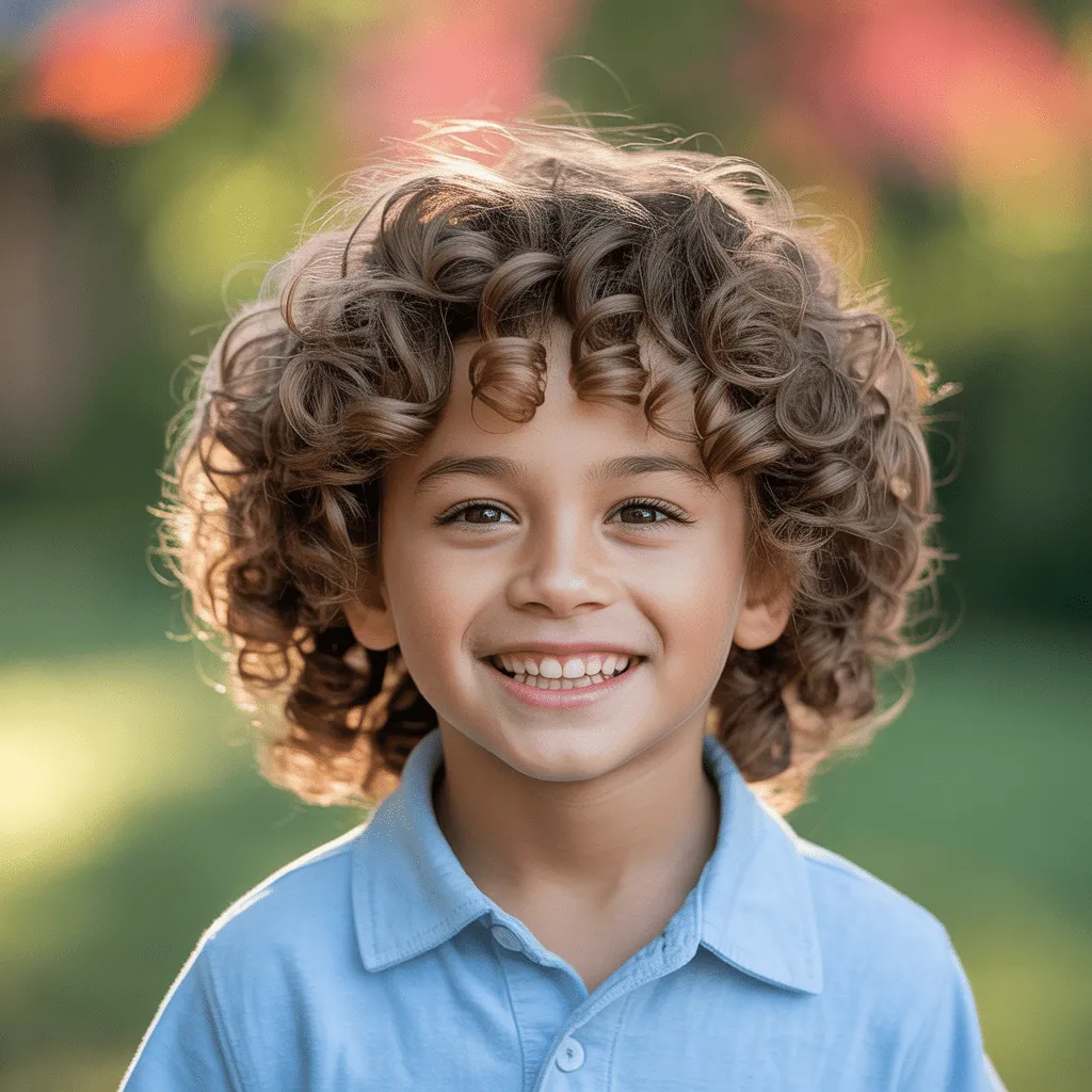 Pequeño luciendo un corte mullet rizado con textura suave.