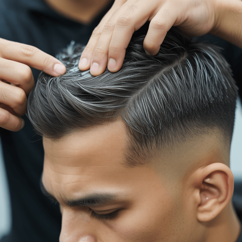 Manos peinando cabello texturizado con low fade masculino, Undercut Low Fade