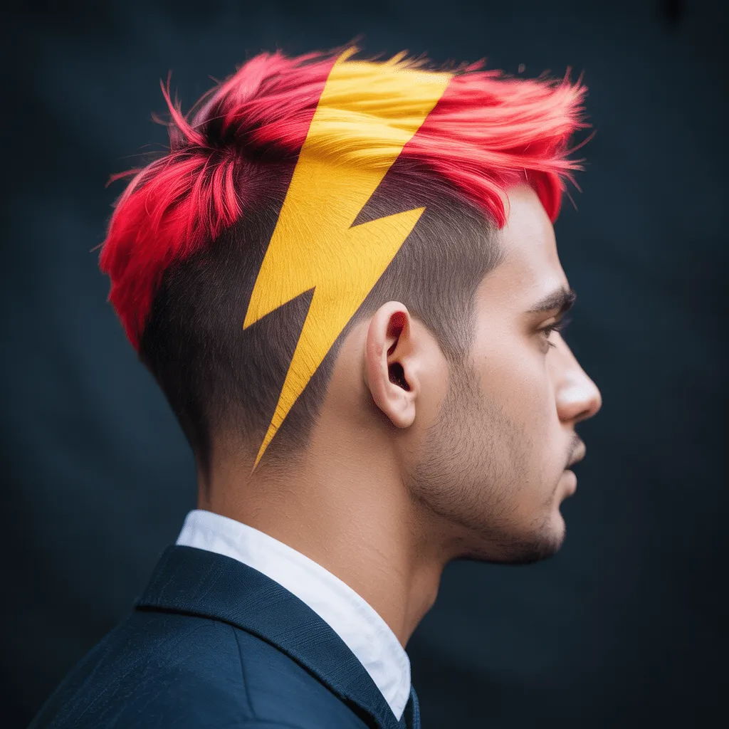 Corte con rayo rojo vibrante y estilo moderno iluminado.