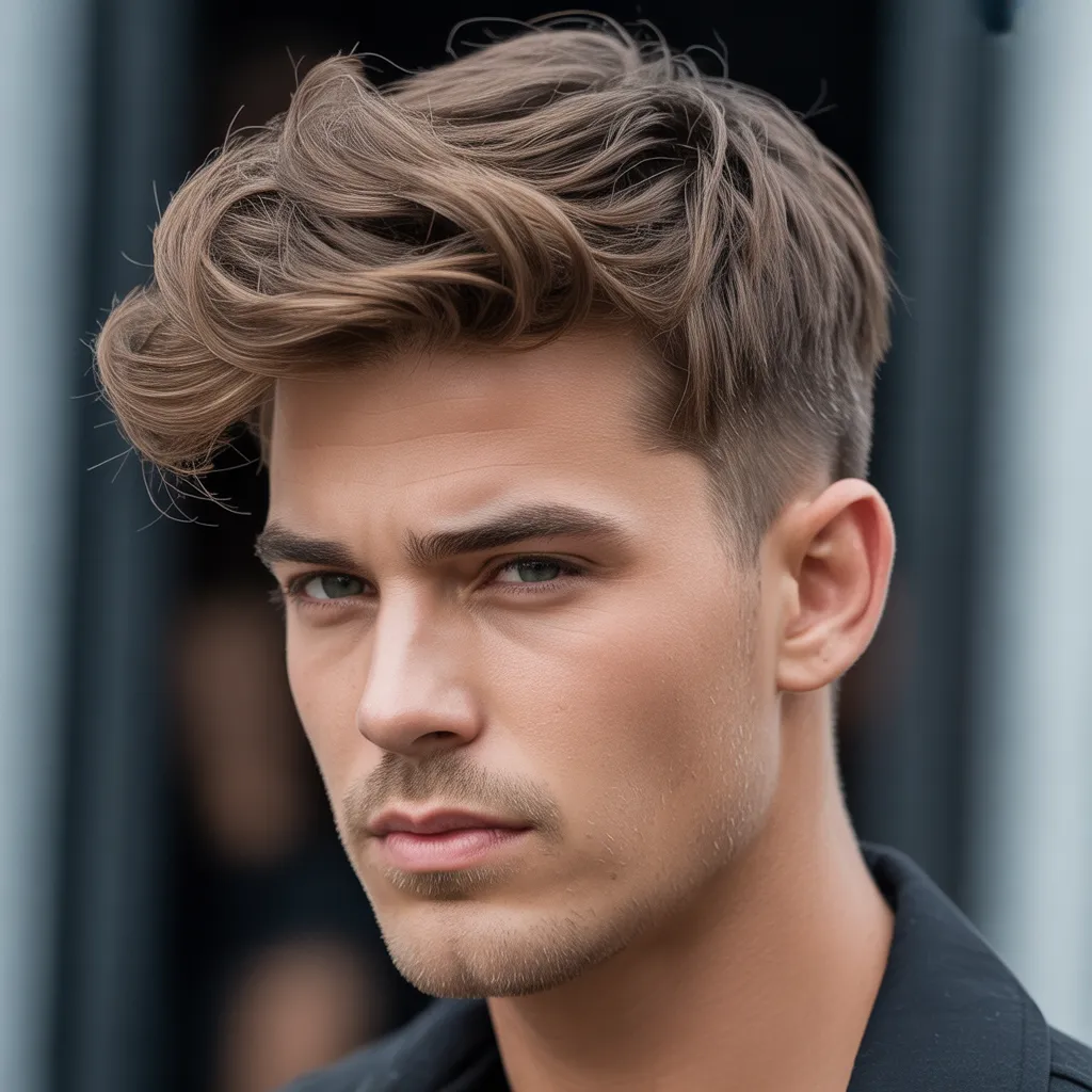 Hombre con quiff despeinado y texturizado, estilo casual y moderno, volumen controlado, look relajado pero atractivo, tendencia masculina 2026