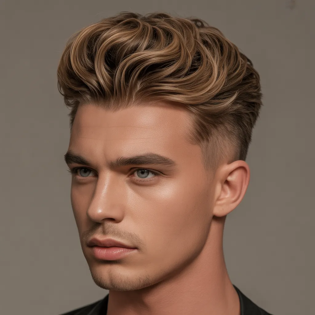 Hombre con quiff de longitud media, quiff voluminoso hacia arriba, lados limpios, peinado elegante y equilibrado, estilo clásico moderno 2026