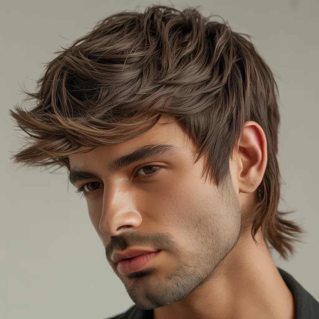 Hombre con quiff texturizado de longitud media, volumen natural y capas visibles, peinado moderno masculino con acabado mate, tendencia 2026