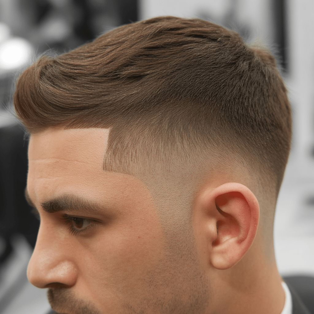 Hombre con corte taper low fade profesional y textura natural