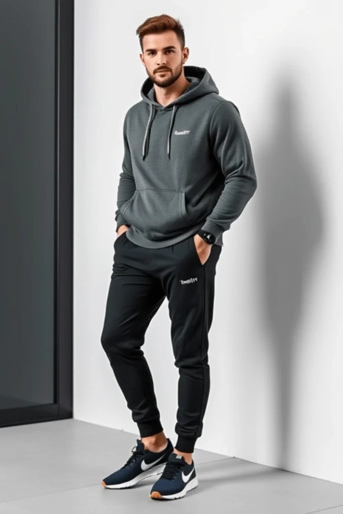  Athleisure para hombres 2025 con joggers, hoodie moderno y tenis minimalistas, tendencias de moda masculina
