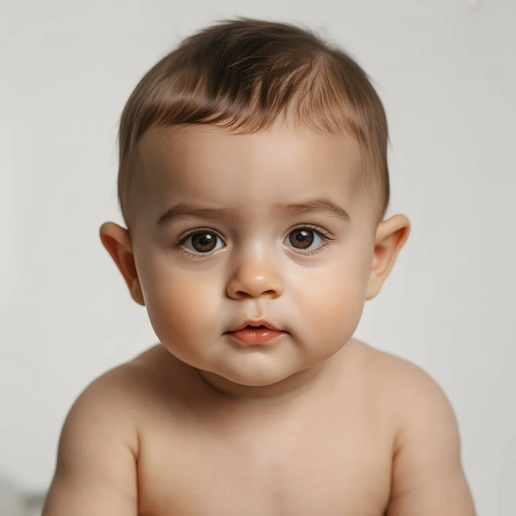 Niña bebé con ondas largas y peinado en capas.