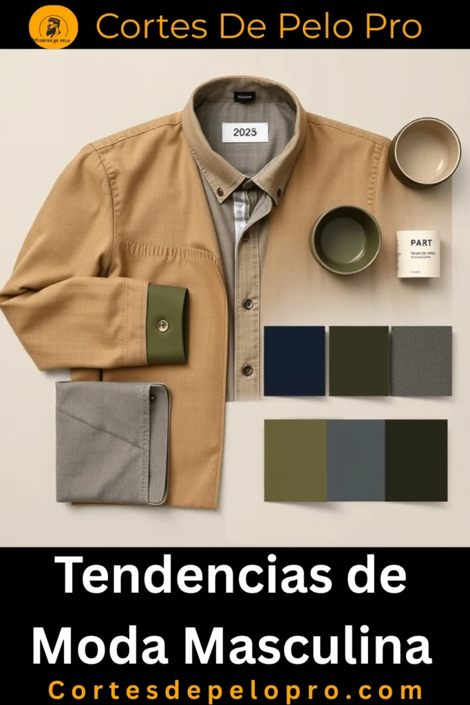 Colores tendencia moda masculina 2025 en paleta moderna beige, oliva y gris