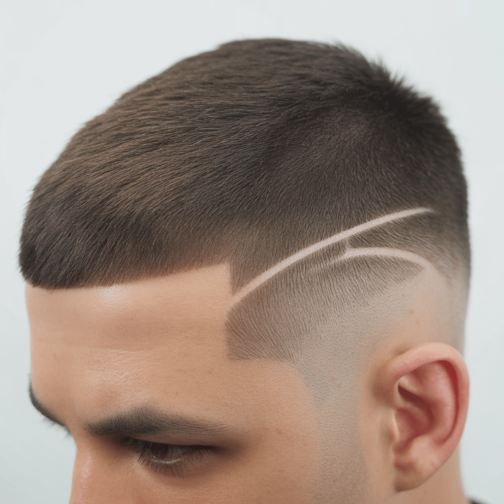 Corte de pelo Guard 16 en hombre con estilo desvanecido, transición suave entre tamaños de protectores.