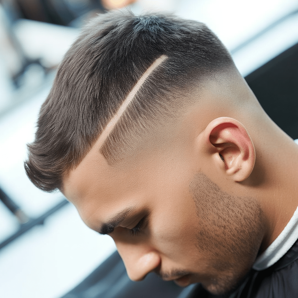 Corte Guard 16 en hombre, look desvanecido con diferentes tamaños de protectores, estilo moderno y limpio.