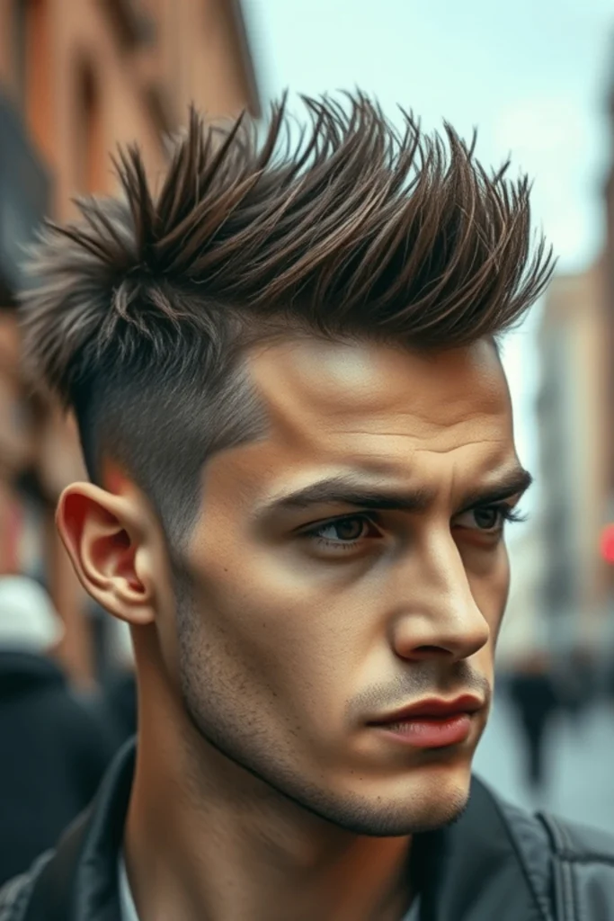 Corte spiky moderno para hombres 2025, con cabello corto, puntas definidas y acabado mate estilo urbano