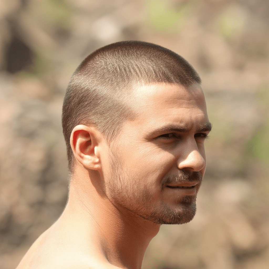 Hombre con corte Guard 16, look natural sin gel ni pomada, estilo fresco y sencillo, luz natural suave.