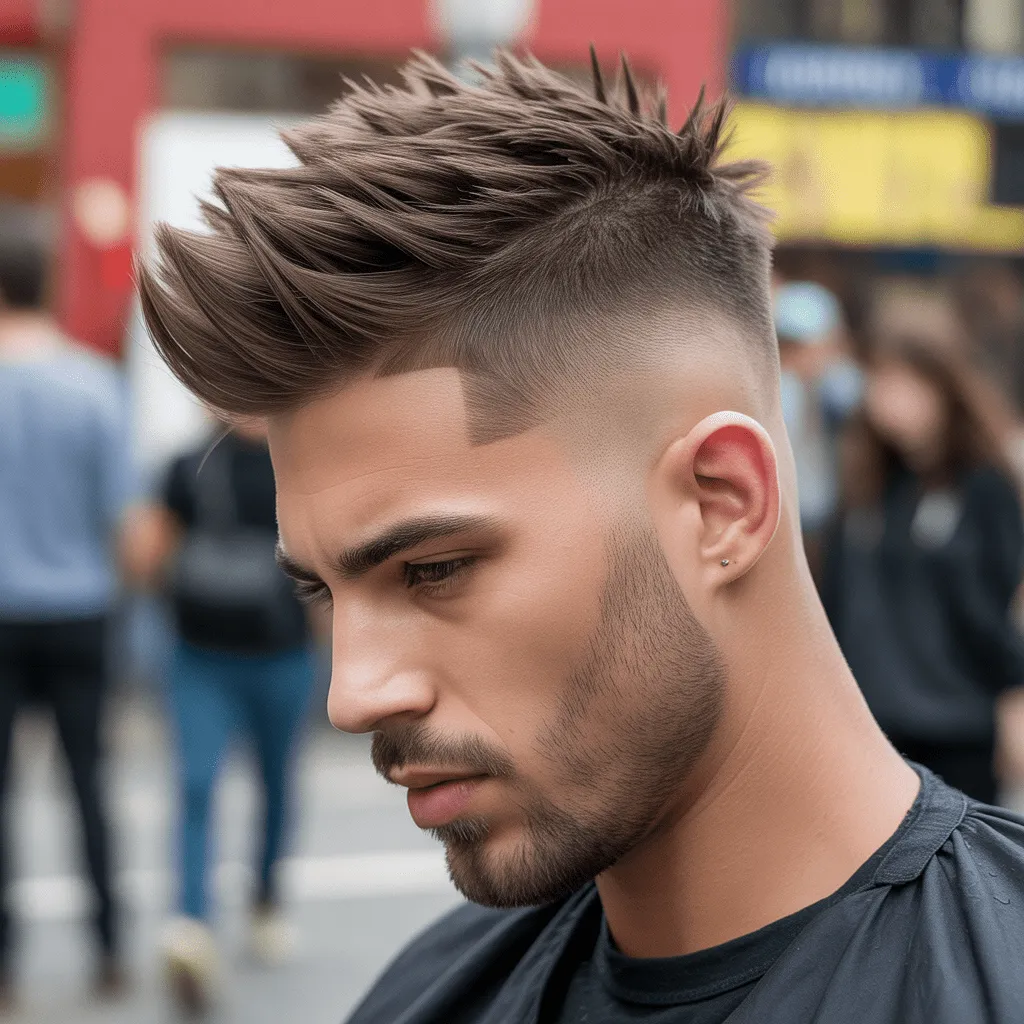 Cresta texturizada combinada con un degradado cónico bajo, creando un estilo único y llamativo.