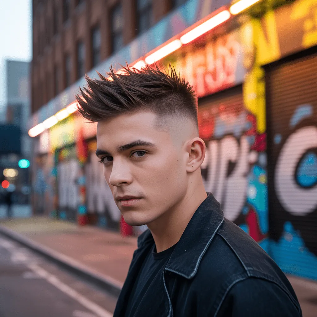 Cresta atrevida con un degradado cónico bajo, perfecto para hombres que buscan un estilo audaz y aventurero.