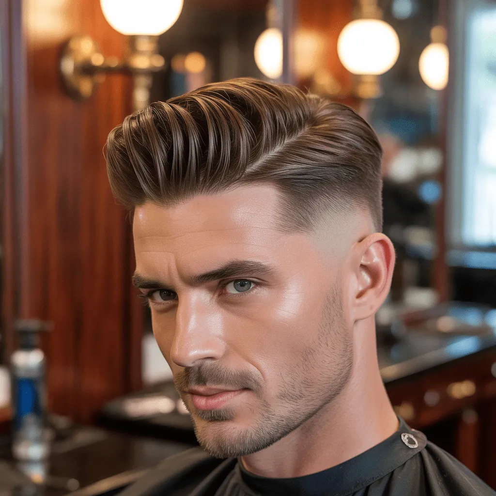 Elegante copete combinado con un degradado bajo, que ofrece un look moderno y de inspiración retro.