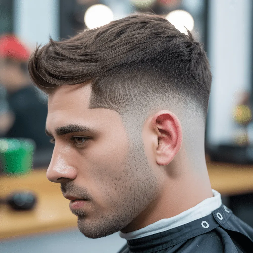 Degradado bajo con patillas desvanecidas, creando un look nítido y limpio para un estilo moderno y sofisticado. Low Taper Fade Fluffy