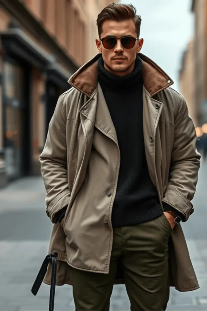 Tendencias de moda masculina 2025 con outfit moderno en tonos neutros y estilo urbano elegante. tendencias de moda masculina
