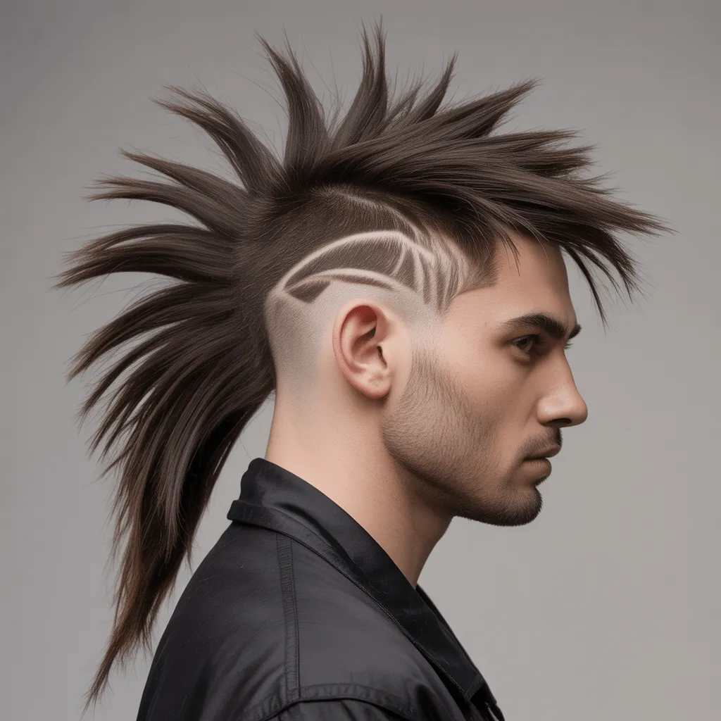 Un espectacular corte de pelo «Warrior Wolf Tail» con la coronilla degradada y una cola más larga y suelta, que muestra un estilo atrevido y vanguardista.