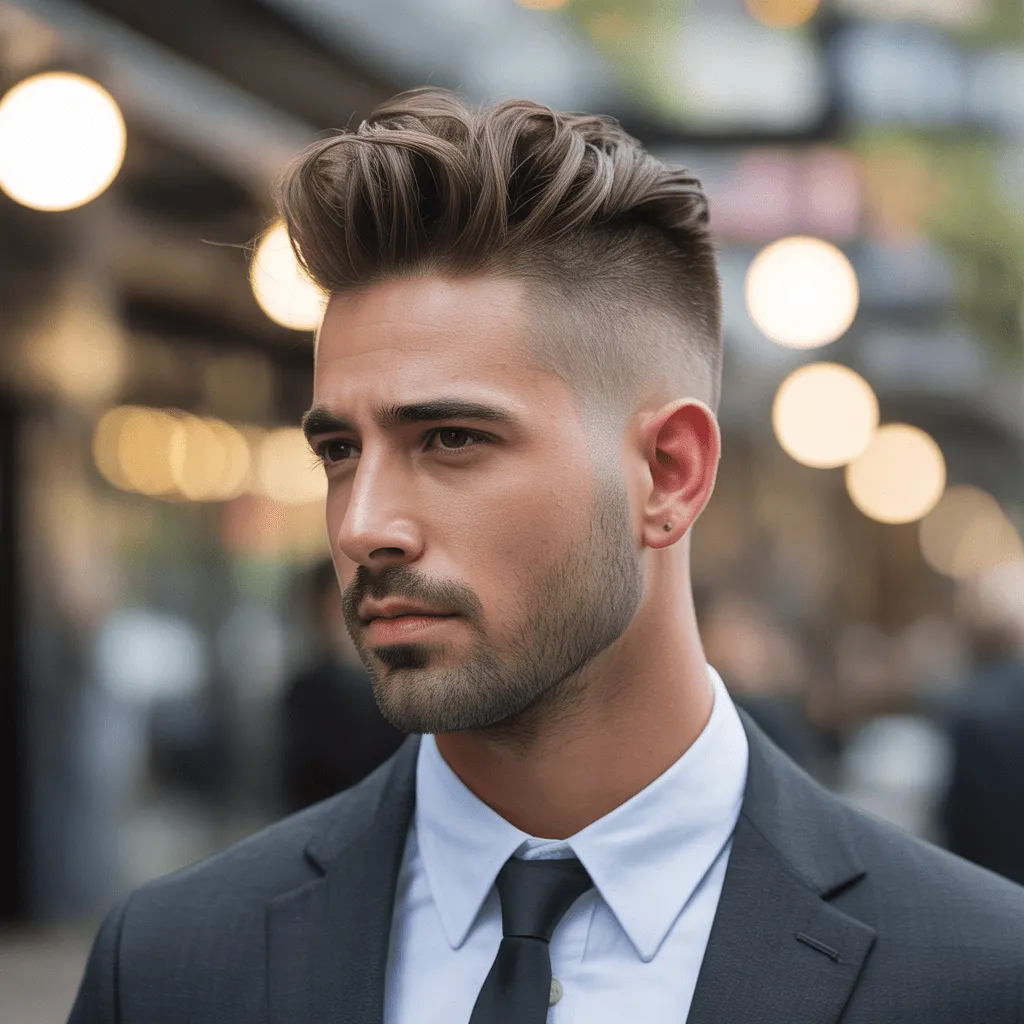 Un corte de pelo moderno inspirado en los guerreros, con los lados cortos y definidos y la parte superior más larga y con textura, que irradia masculinidad y estilo.