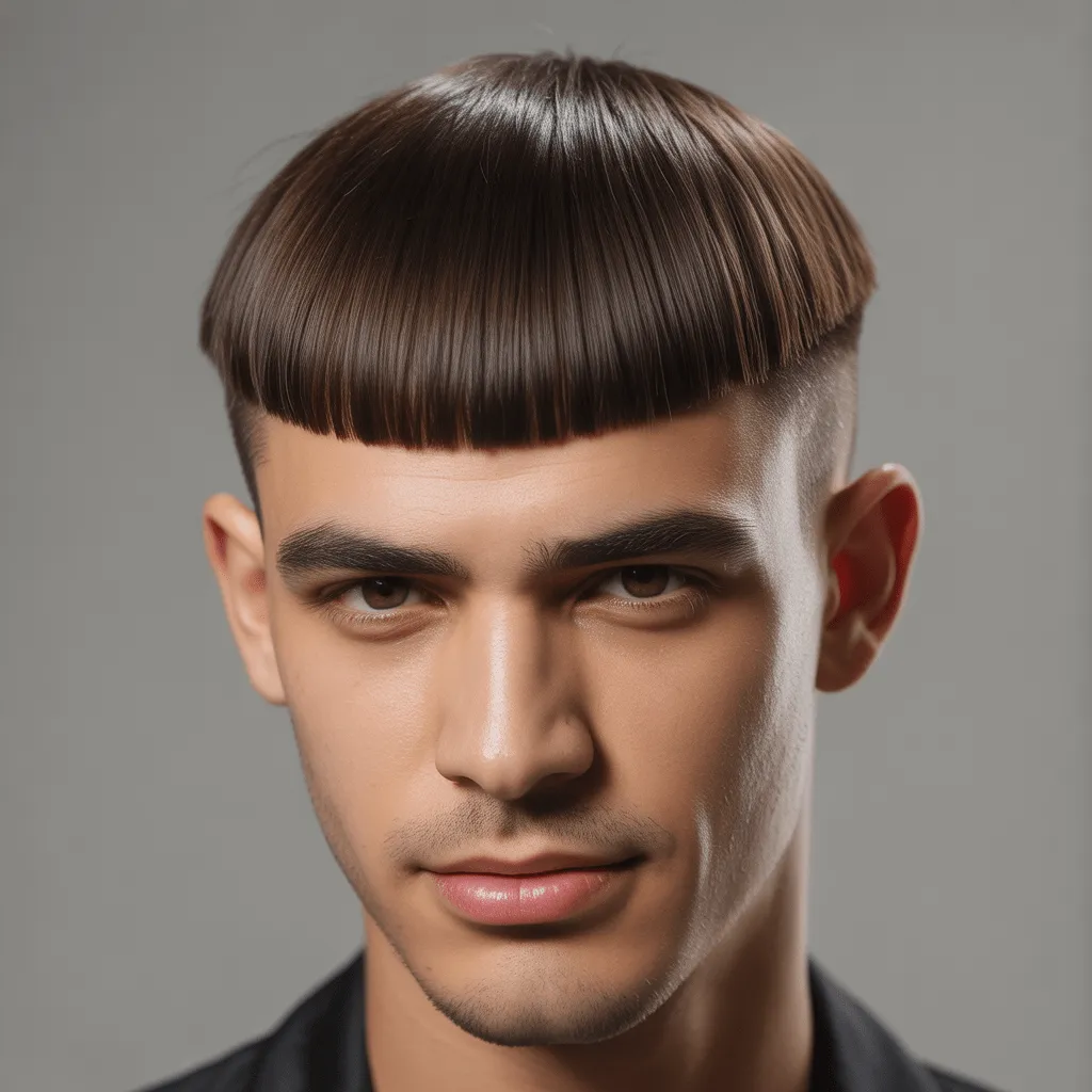 Corte César clásico de hombre joven, con flequillo recto y cabello corto y uniforme, ideal para un estilo limpio y sofisticado.4