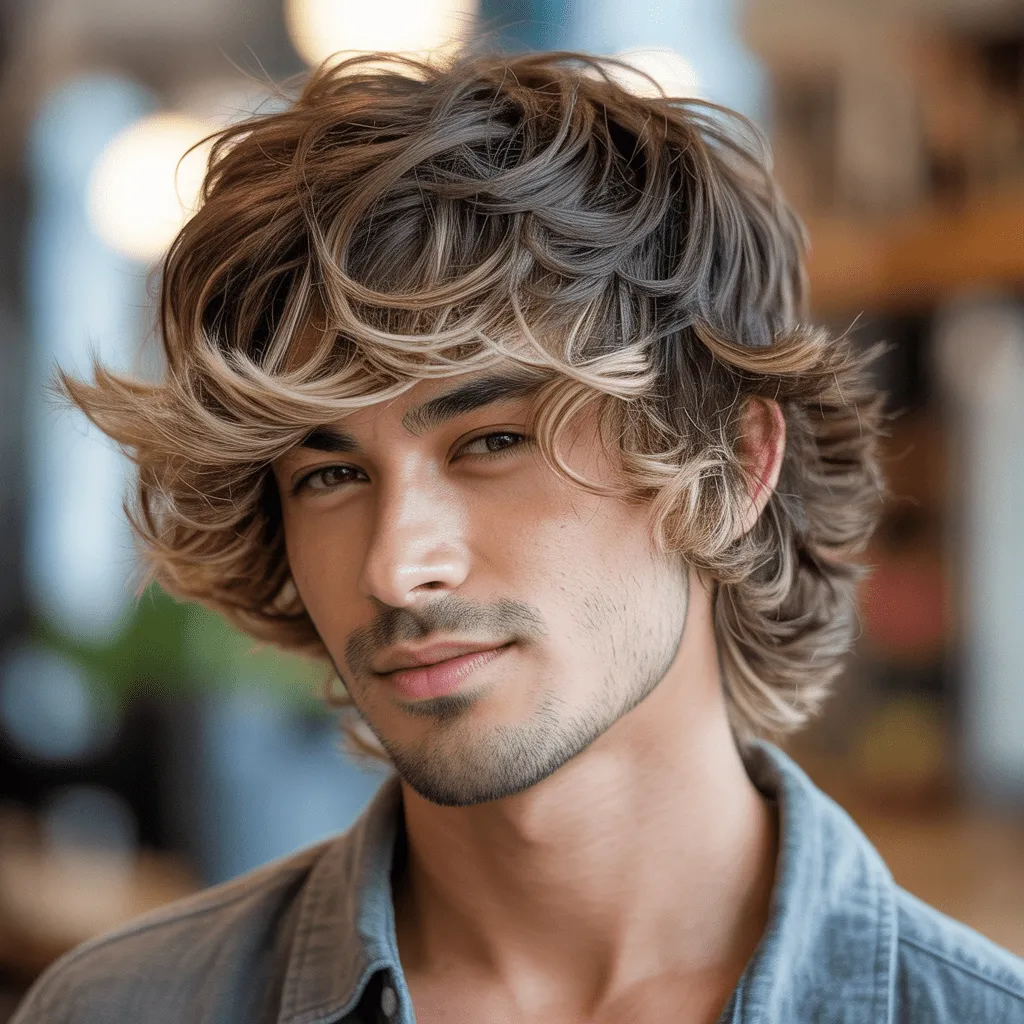 Corte texturizado de hombre joven con capas, creando un look voluminizado y desenfadado, ideal para un estilo casual y relajado 2