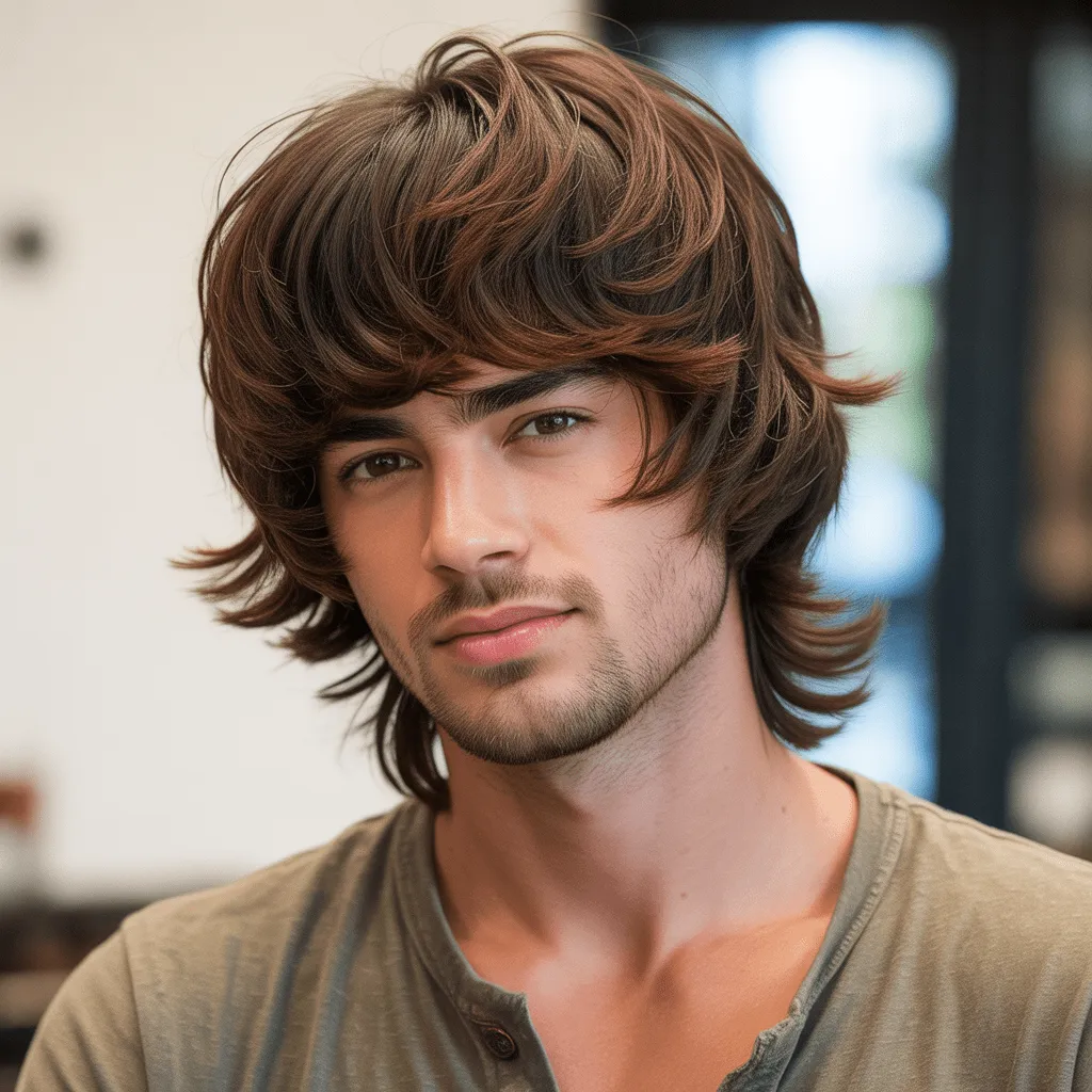 Corte texturizado de hombre joven con capas, creando un look voluminizado y desenfadado, ideal para un estilo casual y relajado 3