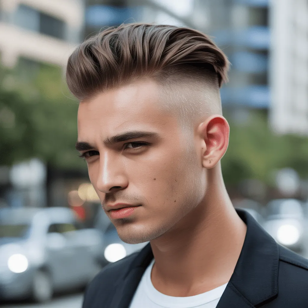 Corte undercut de hombre joven, con contraste entre los lados cortos y la parte superior más larga y peinada hacia atrás, ideal para un look moderno y audaz.3