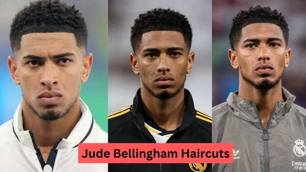 Joven con corte de pelo estilo Jude Bellingham, corto en los lados y largo en la parte superior& Corte de pelo de Jude Bellingham, fade con textura en la parte superior.