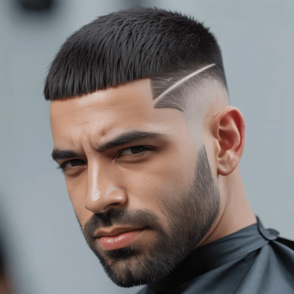 Corte de pelo Edgar con Low Taper, con flequillo corto y despeinado, líneas rectas en los lados y un acabado limpio y audaz.