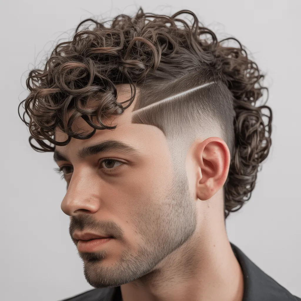 Corte de pelo Low Taper para cabello rizado, con la parte superior voluminosa y rizada, y un degradado limpio en los lados para un look moderno y bien estructurado.