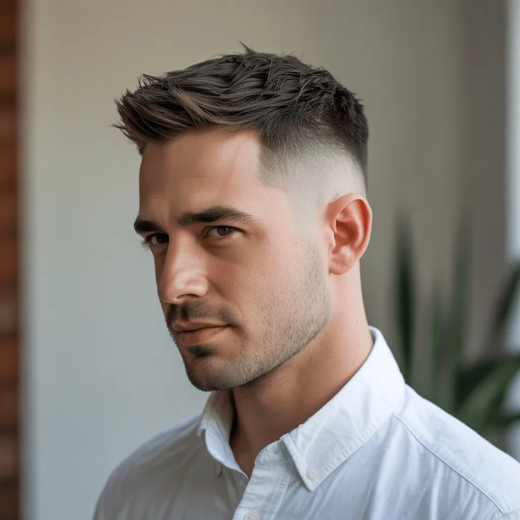 Corte de pelo Low Taper corto para hombres, con la parte superior corta y los lados bien degradados, ideal para un look limpio y fácil de mantener.
