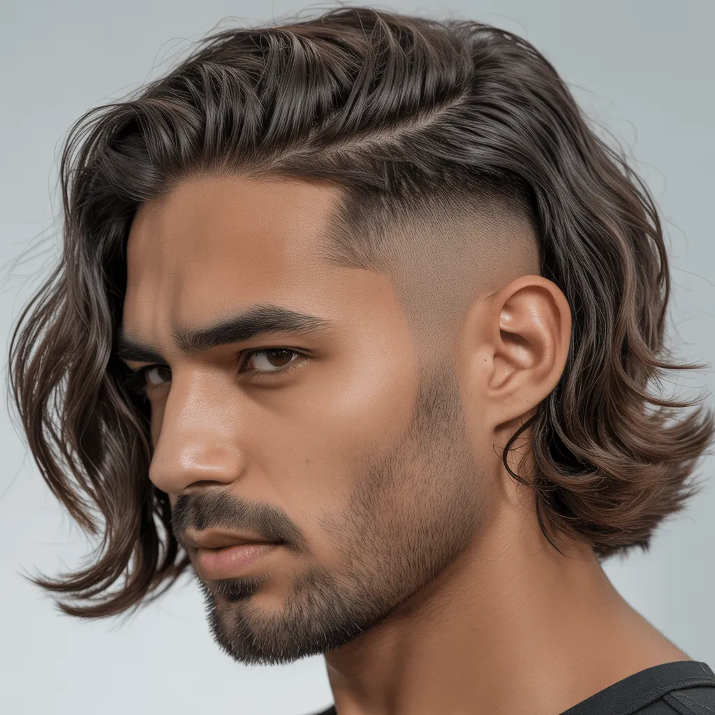 Corte de pelo Low Taper para cabello largo, con la parte superior larga y fluida y los lados con un degradado limpio para un look moderno y pulido.