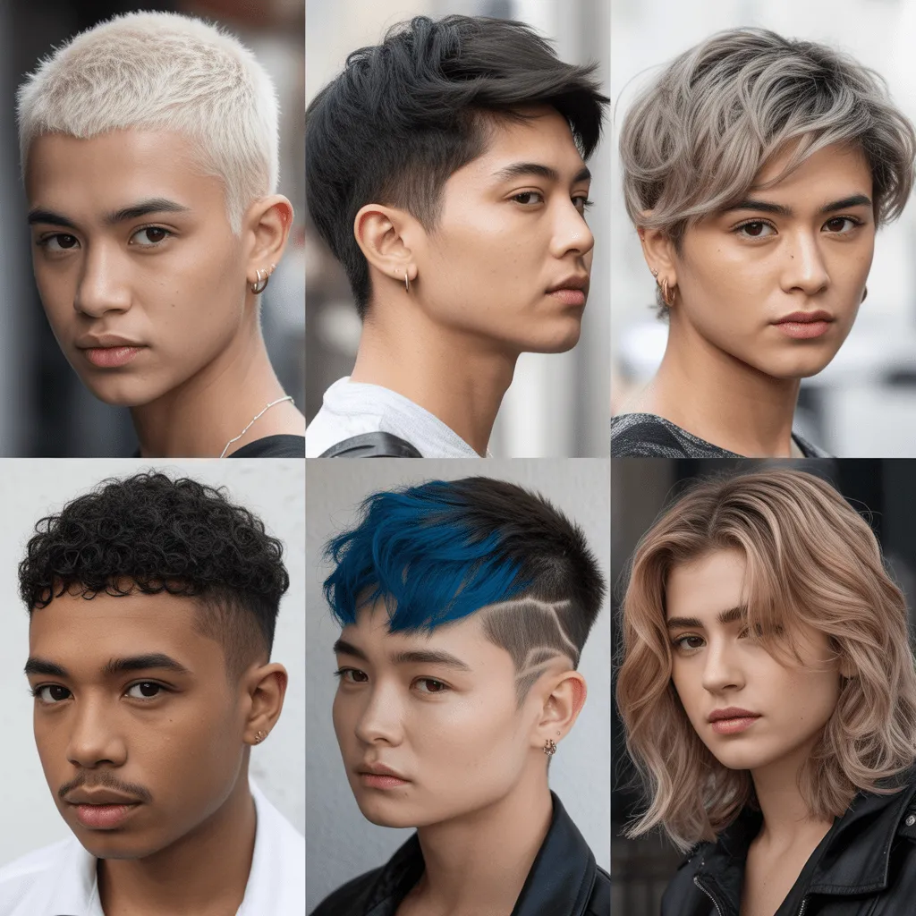 Corte de pelo mullet corto moderno con puntas, ofreciendo un estilo vanguardista y juvenil con cabello elevado en la parte superior.