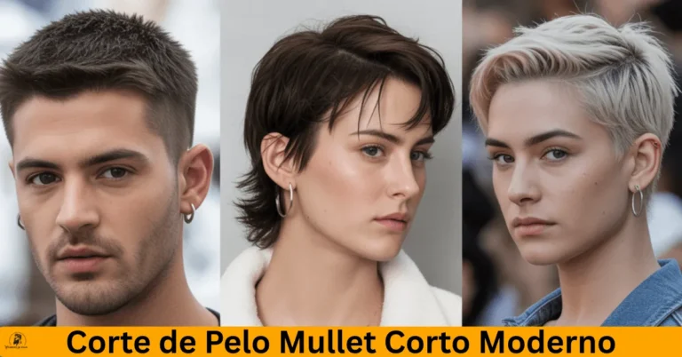 Estilos de corte de pelo mullet corto moderno, ideal para un look atrevido y elegante con cabello corto en los lados y largo en la parte posterior.