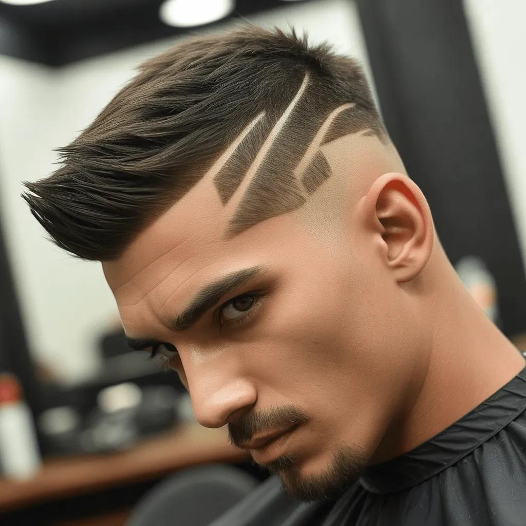 Corte de pelo ninja Low Taper, con líneas dramáticas y ángulos agudos en la parte superior, dando un look audaz y vanguardista.