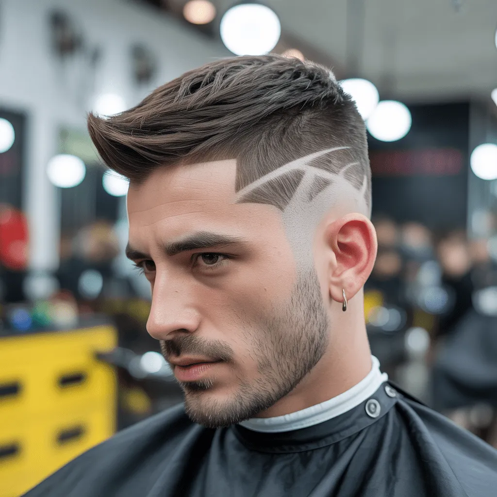 Corte de pelo ninja Low Taper, con líneas dramáticas y ángulos agudos en la parte superior, dando un look audaz y vanguardista.