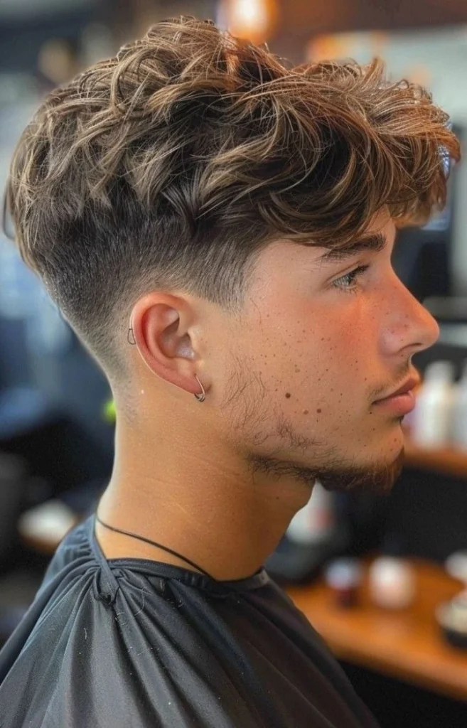 Corte de pelo low fade texturizado, con la parte superior llena de volumen y definición, ideal para un look dinámico y juvenil.