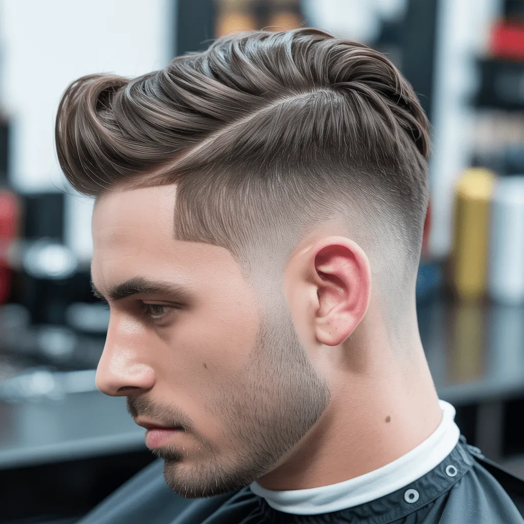 Corte de pelo Undercut Low Taper, con un desvanecimiento limpio en los lados y la parte superior estilizada para un look elegante y sofisticado.
