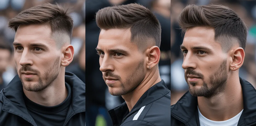El corte de pelo clásico de Messi en, con los lados cortos y la parte superior peinada hacia atrás para un look elegante y profesional. Cortes de Pelo de Messi