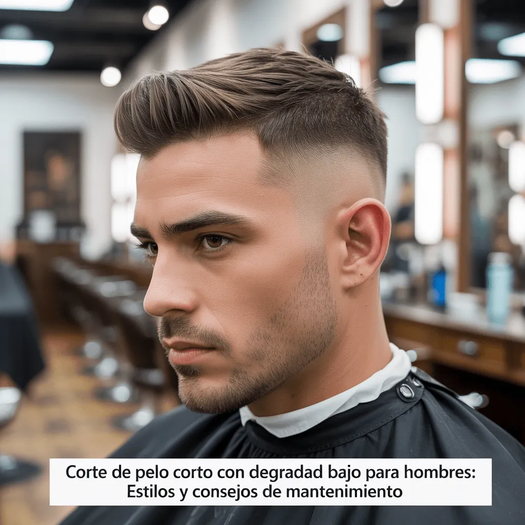 Hombre con cabello ondulado y corte de pelo corto con degradado bajo, demostrando cómo el estilo complementa los rizos y la estructura facial.