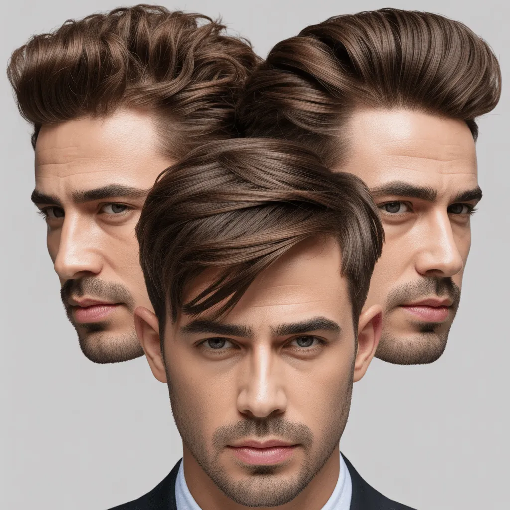 Corte de pompadour clásico para hombres con rostro triangular, que aporta simetría a la frente y la mandíbula.