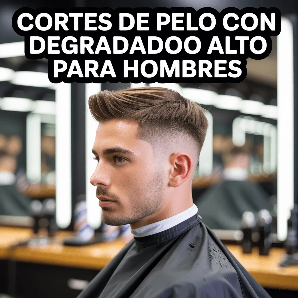 Cortes de pelo con degradado alto para hombres, capturando la transición impecable entre los lados y la parte superior, en un entorno moderno de barbería.