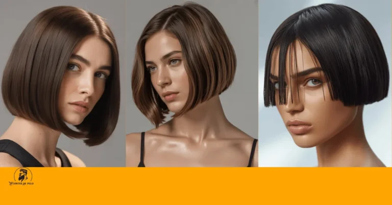 Mujer con corte bob clásico perfectamente recortado, mostrando una expresión confiada y un estilo atemporal con fondo neutro. Corte Bob Clásico