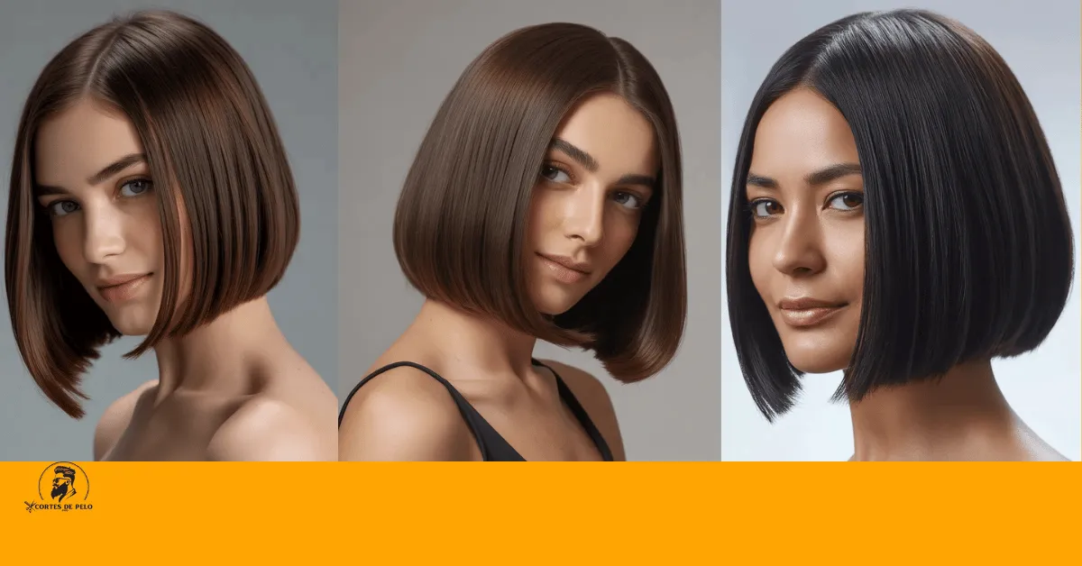 Bob recto liso hasta la mandíbula, cabello brillante y suave con acabado pulido. Corte Bob Recto