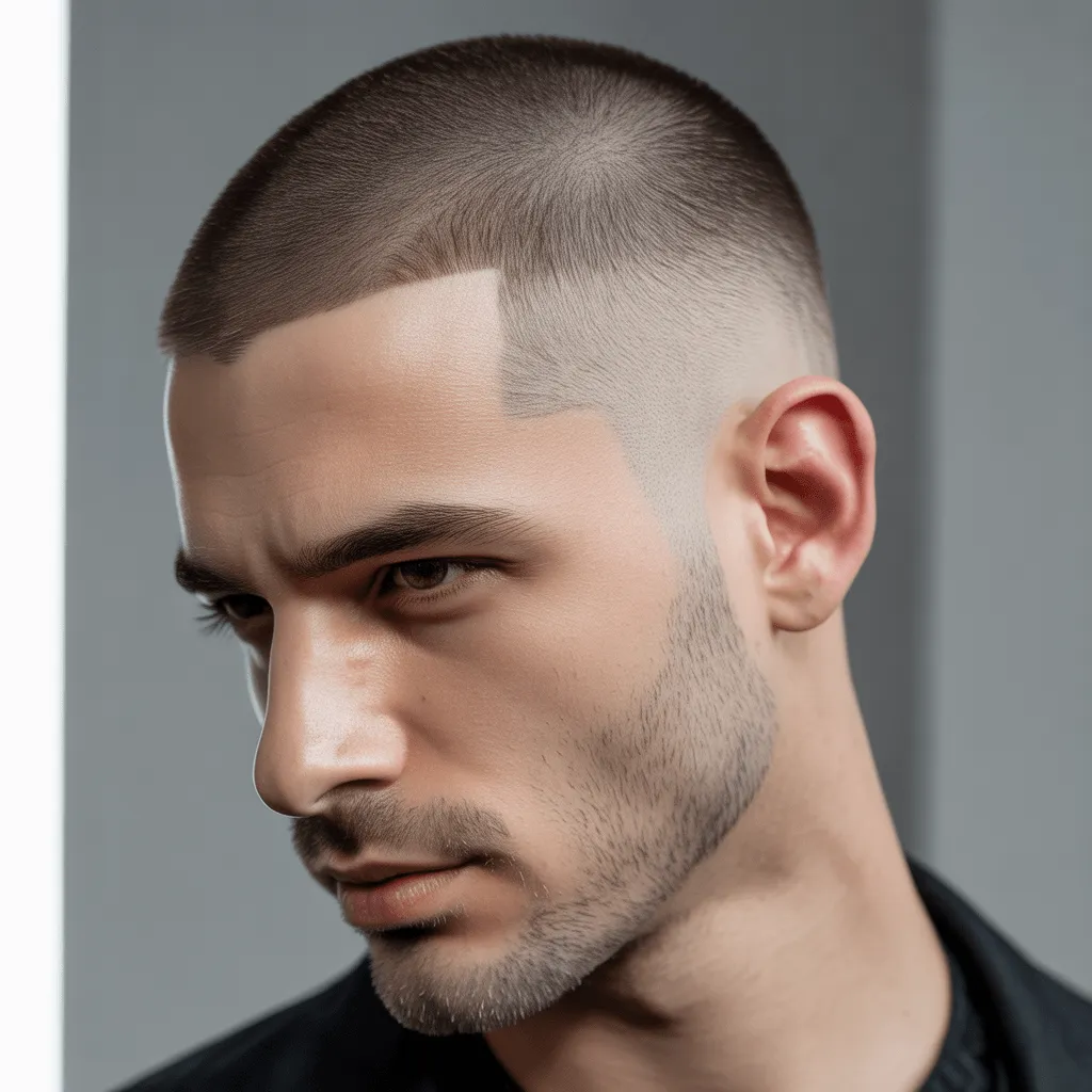 Primer plano del corte al ras con navaja de un hombre, que muestra los bordes limpios y precisos de los lados y la parte posterior afeitados, con un fondo sencillo y de alto contraste