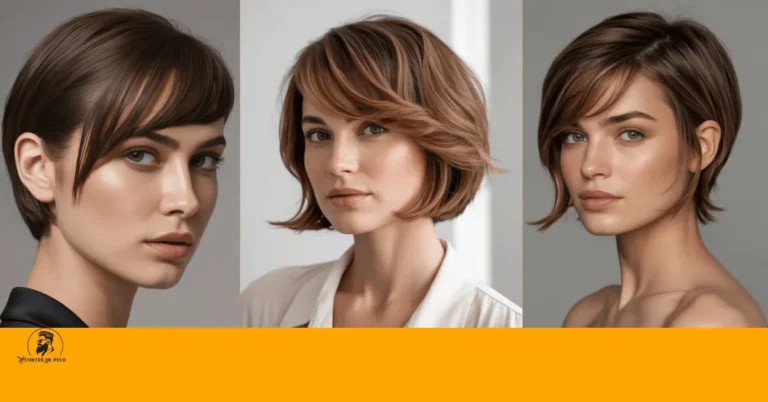 Corte de pelo corto con flequillo lateral que enmarca el rostro suavemente, creando un look elegante y femenino. Corte de Pelo Corto con Flequillo Lateral